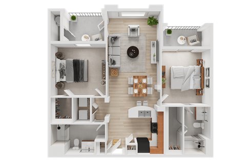Floor plan for 2 beds, 2 baths, 1114 sqft