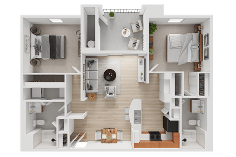 Floor plan for 2 beds, 2 baths, 1103 sqft