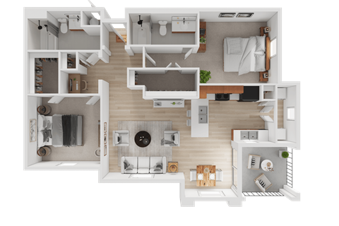 Floor plan for 2 beds, 2 baths, 1191 sqft