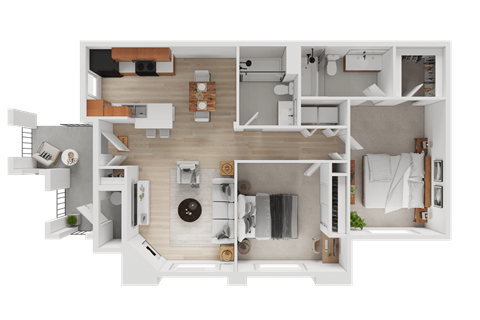 Floor plan for 2 beds, 2 baths, 1033 sqft