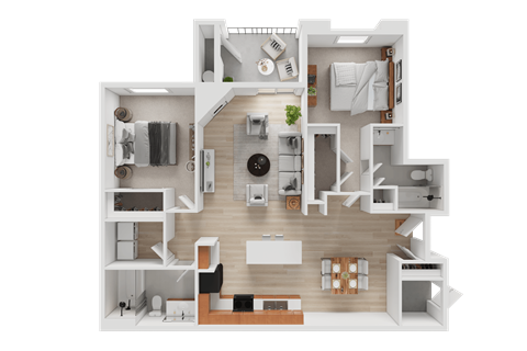Floor plan for 2 beds, 2 baths, 1212 sqft