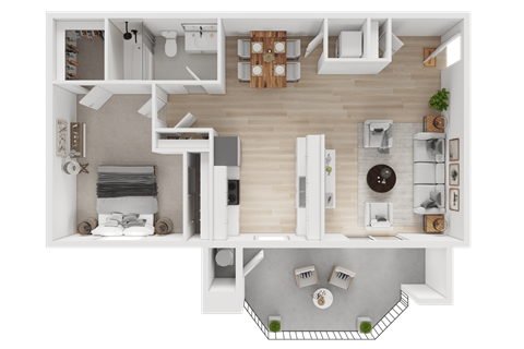 Floor plan for 1 bed, 1 bath, 740 sqft
