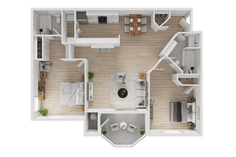 Floor plan for 2 beds, 2 baths, 960 sqft