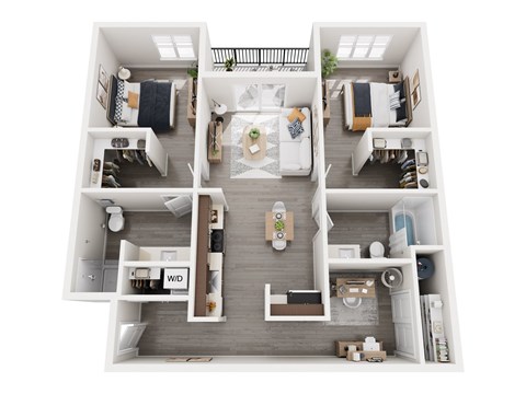 Floor plan for 2 beds, 2 baths, 1078 sqft