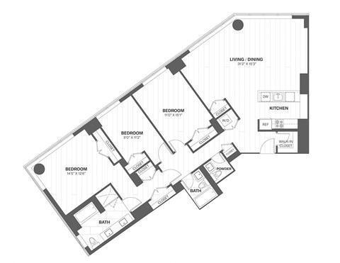 Floor plan for 3 beds, 2.5 baths, 1700 sqft