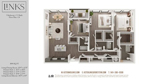 Floor plan for 3 beds, 2.5 baths, 1819 sqft