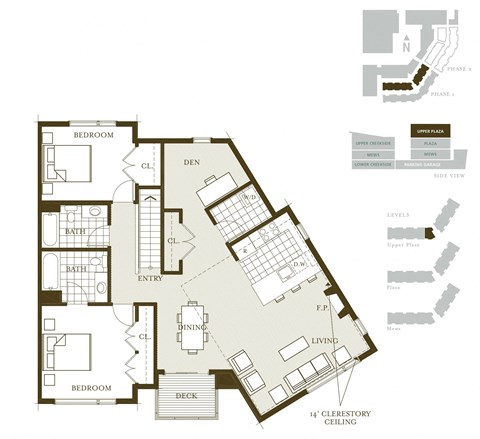 Floor plan for 2 beds, 2 baths, 1068 sqft