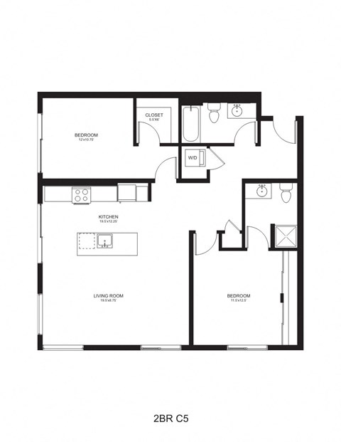 Floor plan for 2 beds, 2 baths, 1158 sqft