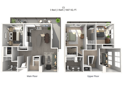 Floor plan for 3 beds, 2 baths, 1667 sqft