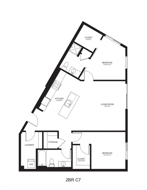 Floor plan for 2 beds, 2 baths, 1144 sqft