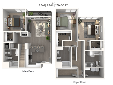 Floor plan for 3 beds, 2 baths, 1809 sqft