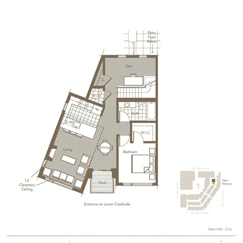 Floor plan for studio, 858 sqft