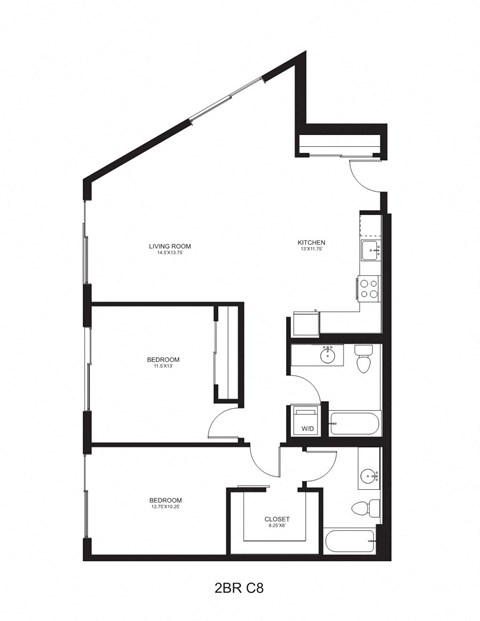 Floor plan for 2 beds, 2 baths, 1189 sqft