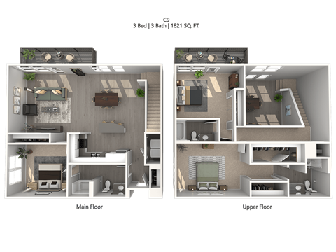 Floor plan for 3 beds, 2 baths, 1865 sqft