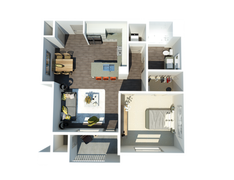 Floor plan for 1 bed, 1 bath, 748 sqft