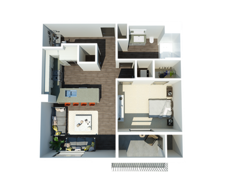 Floor plan for 1 bed, 1 bath, 750 sqft