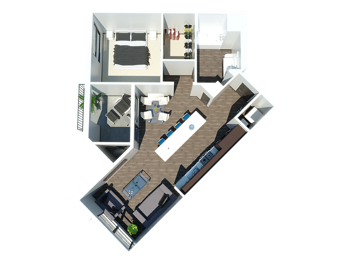 Floor plan for 1 bed, 1 bath, 825 sqft