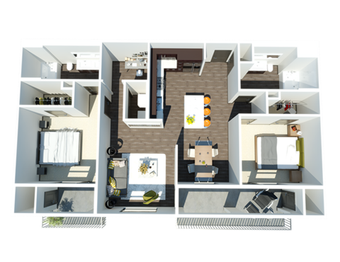 Floor plan for 2 beds, 2 baths, 1199 sqft