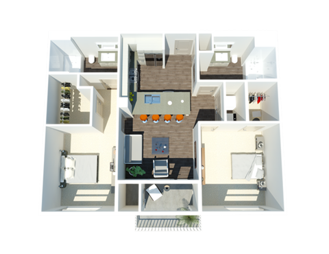 Floor plan for 2 beds, 2 baths, 958 sqft