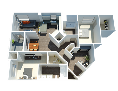 Floor plan for 2 beds, 2 baths, 1275 sqft