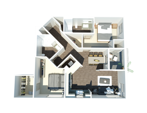 Floor plan for 2 beds, 2 baths, 1062 sqft