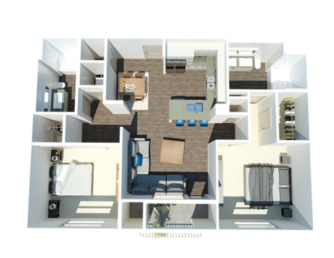 Floor plan for 2 beds, 2 baths, 1079 sqft