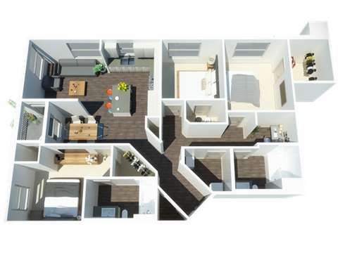 Floor plan for 3 beds, 2 baths, 1393 sqft