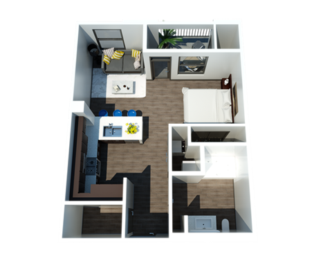 Floor plan for studio, 1 bath, 578 sqft