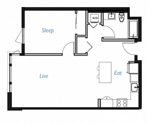 Floor plan for 1 bed, 1 bath, 783 sqft