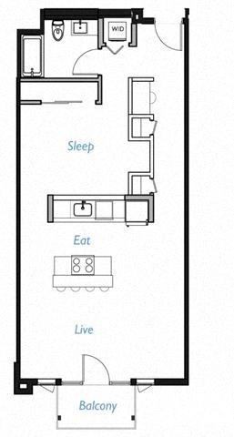 Floor plan for 1 bed, 1 bath, 800 sqft