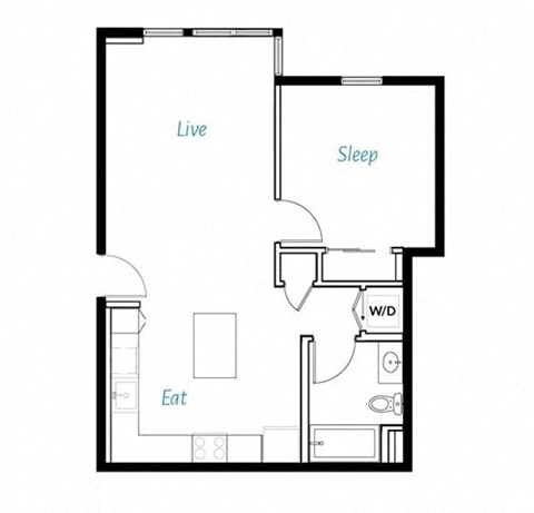 Floor plan for 1 bed, 1 bath, 725 sqft