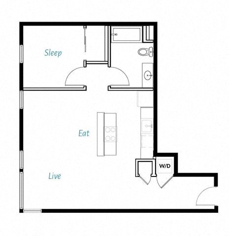Floor plan for 1 bed, 1 bath, 753 sqft