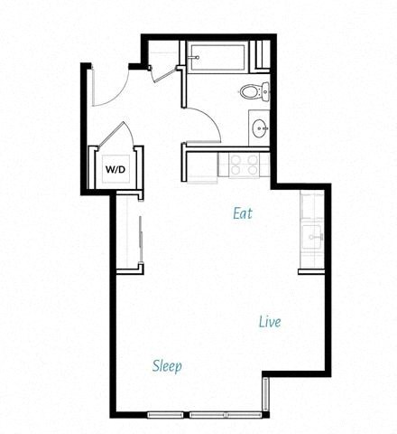Floor plan for studio, 1 bath, 526 sqft