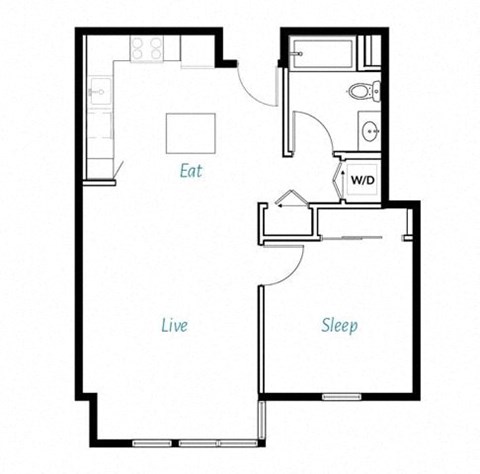 Floor plan for 1 bed, 1 bath, 735 sqft