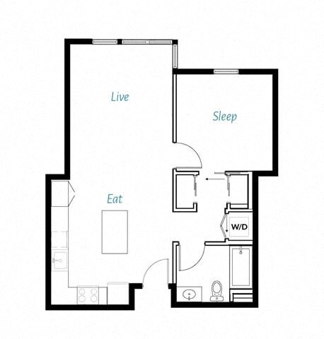 Floor plan for 1 bed, 1 bath, 742 sqft