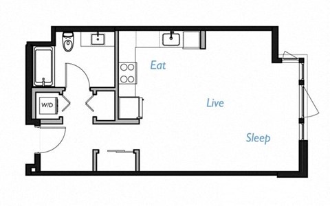 Floor plan for studio, 1 bath, 557 sqft