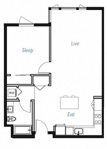 Floor plan for 1 bed, 1 bath, 804 sqft