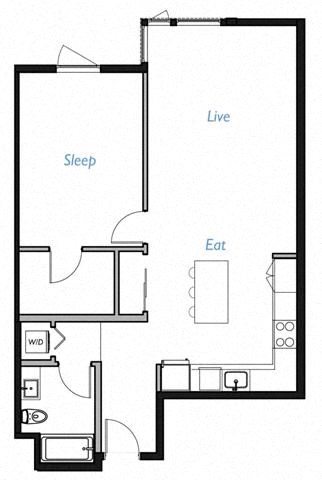 Floor plan for 1 bed, 1 bath, 995 sqft