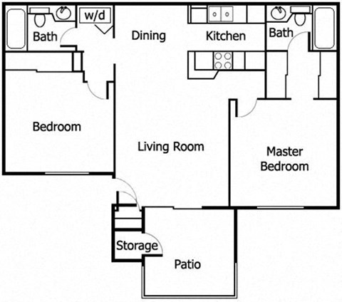 Floor plan for 2 beds, 2 baths, 878 sqft