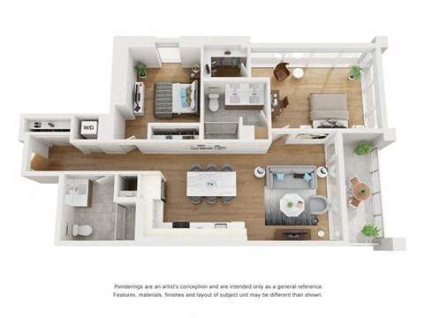Floor plan for 2 beds, 2 baths, 1205 sqft