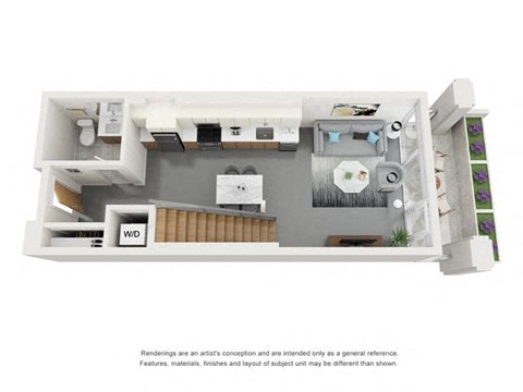 Floor plan for 1 bed, 1 bath, 836 sqft