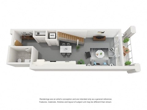 Floor plan for 1 bed, 1 bath, 1014 sqft
