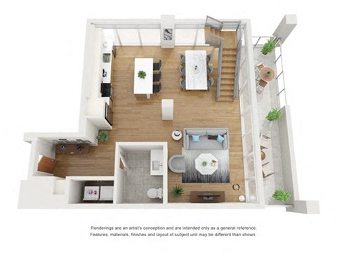 Floor plan for 1 bed, 1.5 baths, 1300 sqft