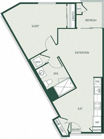 Floor plan for 1 bed, 1 bath, 704 sqft