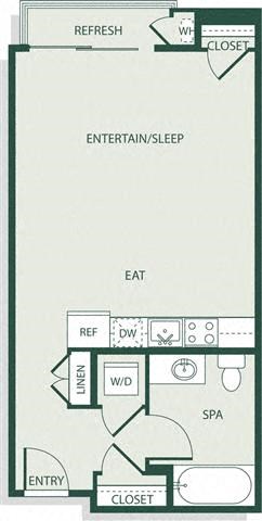 Floor plan for studio, 1 bath, 483 sqft