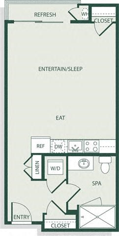 Floor plan for studio, 1 bath, 483 sqft