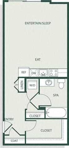Floor plan for studio, 1 bath, 566 sqft