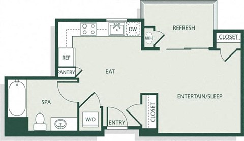 Floor plan for studio, 1 bath, 449 sqft