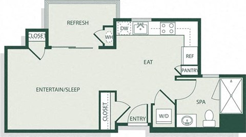 Floor plan for studio, 1 bath, 463 sqft