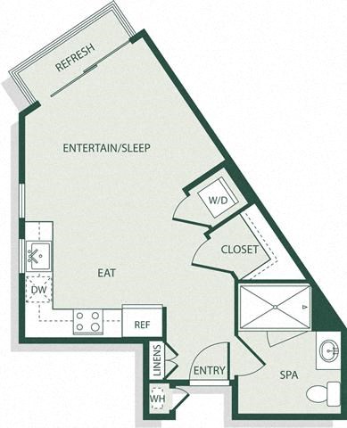 Floor plan for studio, 1 bath, 423 sqft
